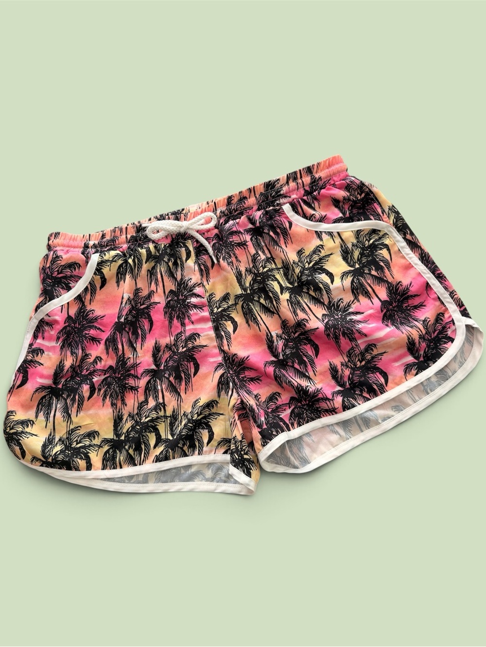 Women’s Tropical Palm Print Swim Shorts - Pink/Yellow/Orange/Black